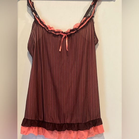 Vintage Coral & Brown Pinstripe and Lace Lingerie - Picture 2 of 7